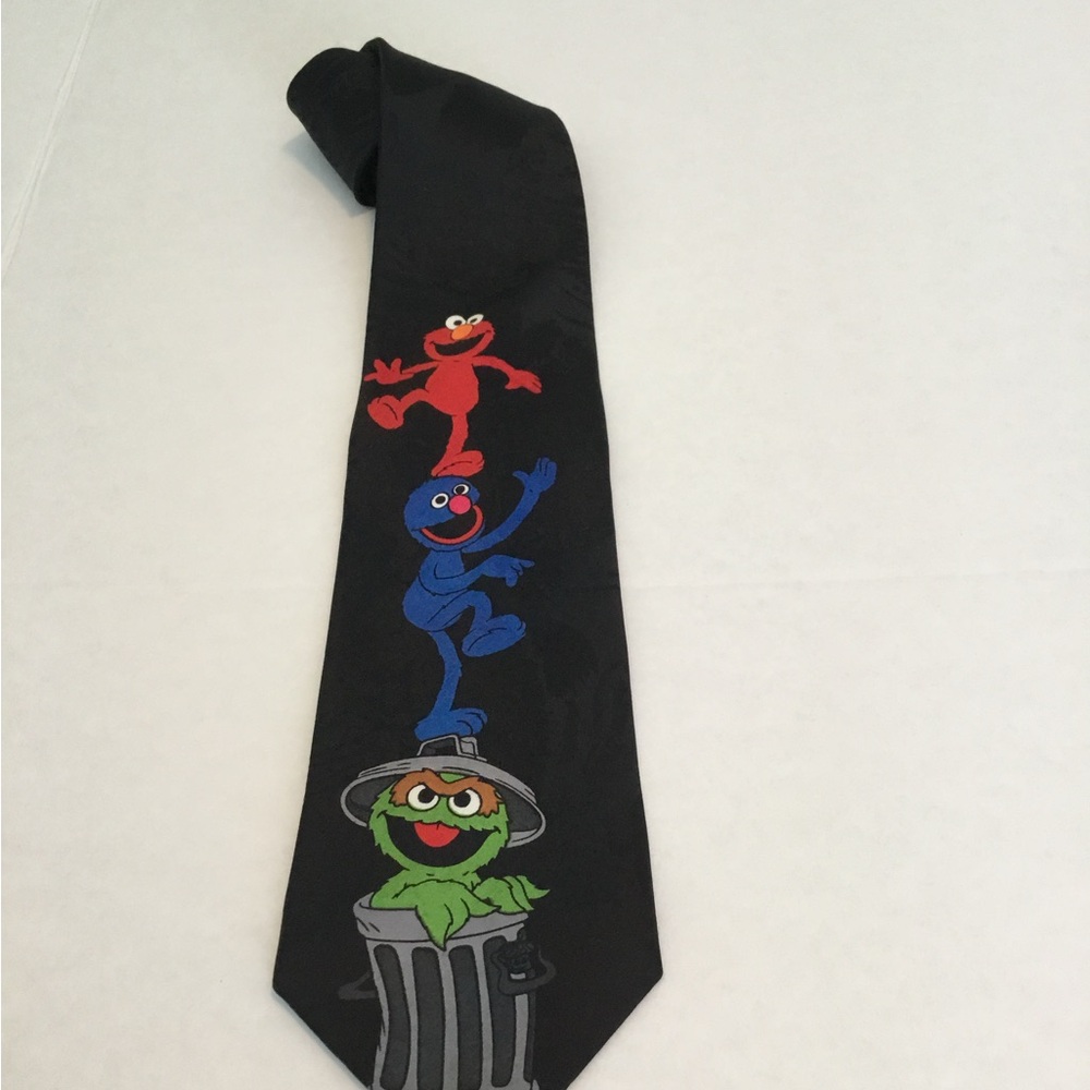 Sesame Street Black Tie with Colorful Characters